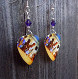 Pink Floyd Painted Women Poster Guitar Pick Earrings with Purple Swarovski Crystals
