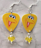 Sesame Street Big Bird Guitar Pick Earrings with Yellow Swarovski Crystal Dangles