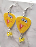 Sesame Street Big Bird Guitar Pick Earrings with Yellow Swarovski Crystal Dangles