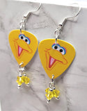 Sesame Street Big Bird Guitar Pick Earrings with Yellow Swarovski Crystal Dangles