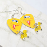 Sesame Street Big Bird Guitar Pick Earrings with Yellow Swarovski Crystal Dangles