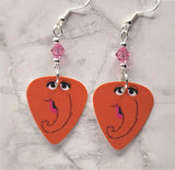 Sesame Street Mr. Snuffleupagus Guitar Pick Earrings with Pink Swarovski Crystals