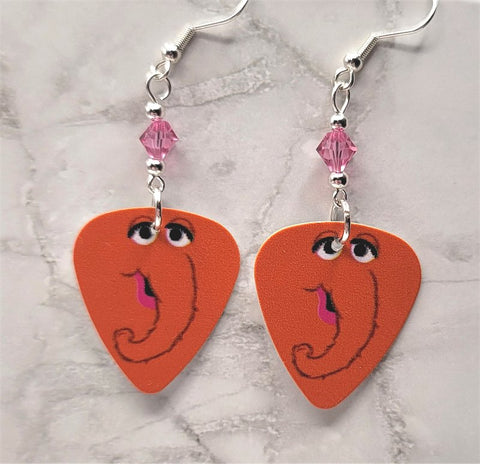 Sesame Street Mr. Snuffleupagus Guitar Pick Earrings with Pink Swarovski Crystals