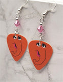 Sesame Street Mr. Snuffleupagus Guitar Pick Earrings with Pink Swarovski Crystals