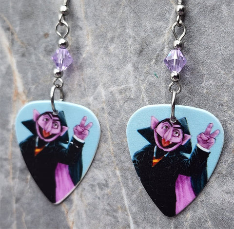 Sesame Street The Count Guitar Pick Earrings with Violet Swarovski Crystals