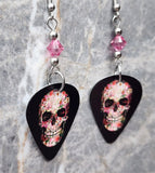 Flower Skull Guitar Pick Earrings with Pink Swarovski Crystals