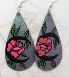Metallic Color Shifting Teardrop Earrings with a Hand Painted Flower Moon OOAK