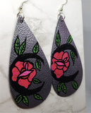 Metallic Color Shifting Teardrop Earrings with a Hand Painted Flower Moon OOAK
