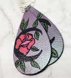 Metallic Color Shifting Teardrop Earrings with a Hand Painted Flower Moon OOAK