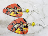 Australian Aboriginal Style Art Lizard Guitar Pick Earrings with Yellow Swarovski Crystals