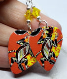 Australian Aboriginal Style Art Lizard Guitar Pick Earrings with Yellow Swarovski Crystals