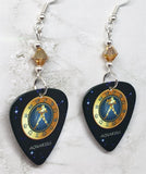 Horoscope Astrological Sign Aquarius Guitar Pick Earrings with Metallic Sunshine Swarovski Crystals