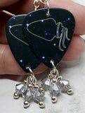 Horoscope Astrological Sign Aquarius Guitar Pick Earrings with Metallic Silver Swarovski Crystal Dangles