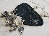 Horoscope Astrological Sign Aquarius Guitar Pick Earrings with Metallic Silver Swarovski Crystal Dangles