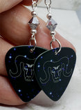 Horoscope Astrological Sign Aries Guitar Pick Earrings with Metallic Silver Swarovski Crystals