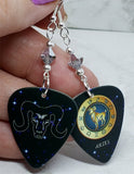 Horoscope Astrological Sign Aries Guitar Pick Earrings with Metallic Silver Swarovski Crystals