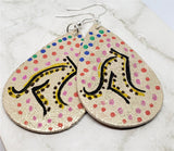 Aboriginal Style Art Hand Painted Kangaroo FAUX Leather Distressed Metallic Teardrop Shaped Earrings