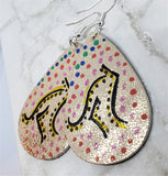 Aboriginal Style Art Hand Painted Kangaroo FAUX Leather Distressed Metallic Teardrop Shaped Earrings