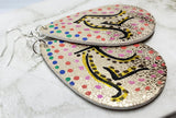 Aboriginal Style Art Hand Painted Kangaroo FAUX Leather Distressed Metallic Teardrop Shaped Earrings