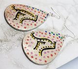 Aboriginal Style Art Hand Painted Kangaroo FAUX Leather Distressed Metallic Teardrop Shaped Earrings