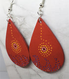 CLEARANCE Aboriginal Style Dot Art Hand Painted Vegetable Tanned Real Red Leather Teardrop Shaped Earrings