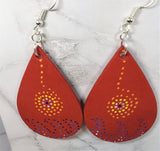 CLEARANCE Aboriginal Style Dot Art Hand Painted Vegetable Tanned Real Red Leather Teardrop Shaped Earrings