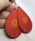 CLEARANCE Aboriginal Style Dot Art Hand Painted Vegetable Tanned Real Red Leather Teardrop Shaped Earrings