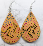 Aboriginal Style Art Hand Painted Kangaroo Real Leather Teardrop Shaped Earrings