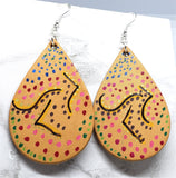 Aboriginal Style Art Hand Painted Kangaroo Real Leather Teardrop Shaped Earrings