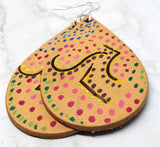 Aboriginal Style Art Hand Painted Kangaroo Real Leather Teardrop Shaped Earrings