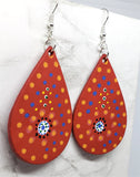 CLEARANCE Aboriginal Style Dot Art Hand Painted on Red Real Leather Teardrop Shaped Earrings