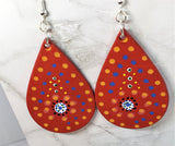 CLEARANCE Aboriginal Style Dot Art Hand Painted on Red Real Leather Teardrop Shaped Earrings