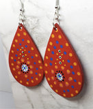 CLEARANCE Aboriginal Style Dot Art Hand Painted on Red Real Leather Teardrop Shaped Earrings