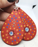 CLEARANCE Aboriginal Style Dot Art Hand Painted on Red Real Leather Teardrop Shaped Earrings