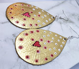 CLEARANCE Aboriginal Style Dot Art Hand Painted Metallic Gold Real Leather Teardrop Shaped Earrings