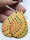 CLEARANCE Aboriginal Style Dot Art Hand Painted Vegetable Tanned Real Tan Leather Teardrop Shaped Earrings