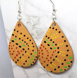CLEARANCE Aboriginal Style Dot Art Hand Painted Vegetable Tanned Real Tan Leather Teardrop Shaped Earrings