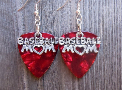 Baseball Mom Charms Guitar Pick Earrings - Pick Your Color