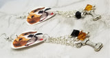Beagle Guitar Pick Earrings with Bone Charm and Swarovski Crystal Dangles