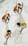 Beagle Guitar Pick Earrings with Bone Charm and Swarovski Crystal Dangles