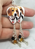 Beagle Guitar Pick Earrings with Bone Charm and Swarovski Crystal Dangles