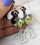 Beagle Puppy Guitar Pick Earrings with Bone Charm Dangles