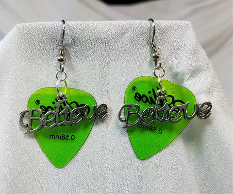 CLEARANCE Believe Text Charm Guitar Pick Earrings - Pick Your Color