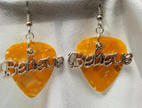 CLEARANCE Believe Text Charm Guitar Pick Earrings - Pick Your Color