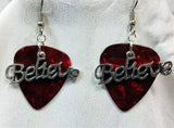 CLEARANCE Believe Text Charm Guitar Pick Earrings - Pick Your Color