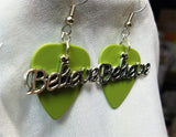 CLEARANCE Believe Text Charm Guitar Pick Earrings - Pick Your Color