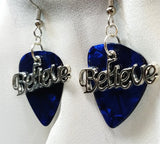 CLEARANCE Believe Text Charm Guitar Pick Earrings - Pick Your Color