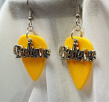 CLEARANCE Believe Text Charm Guitar Pick Earrings - Pick Your Color