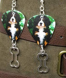 Bernese Mountain Dog Puppy Guitar Pick Earrings with Bone Charm Dangles