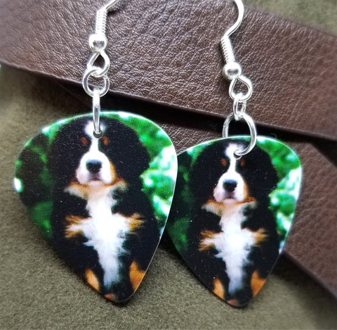 Bernese Mountain Dog Puppy Guitar Pick Earrings